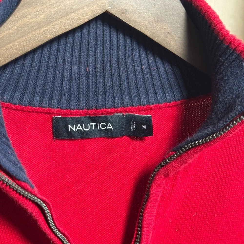 Nautica Men's Bold Red Zip-Up Sweater | Medium